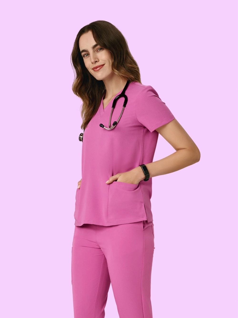 Mandala Dahlia Pink Scrub Set | Women’s Small | Jogger Pants + V-Neck Top